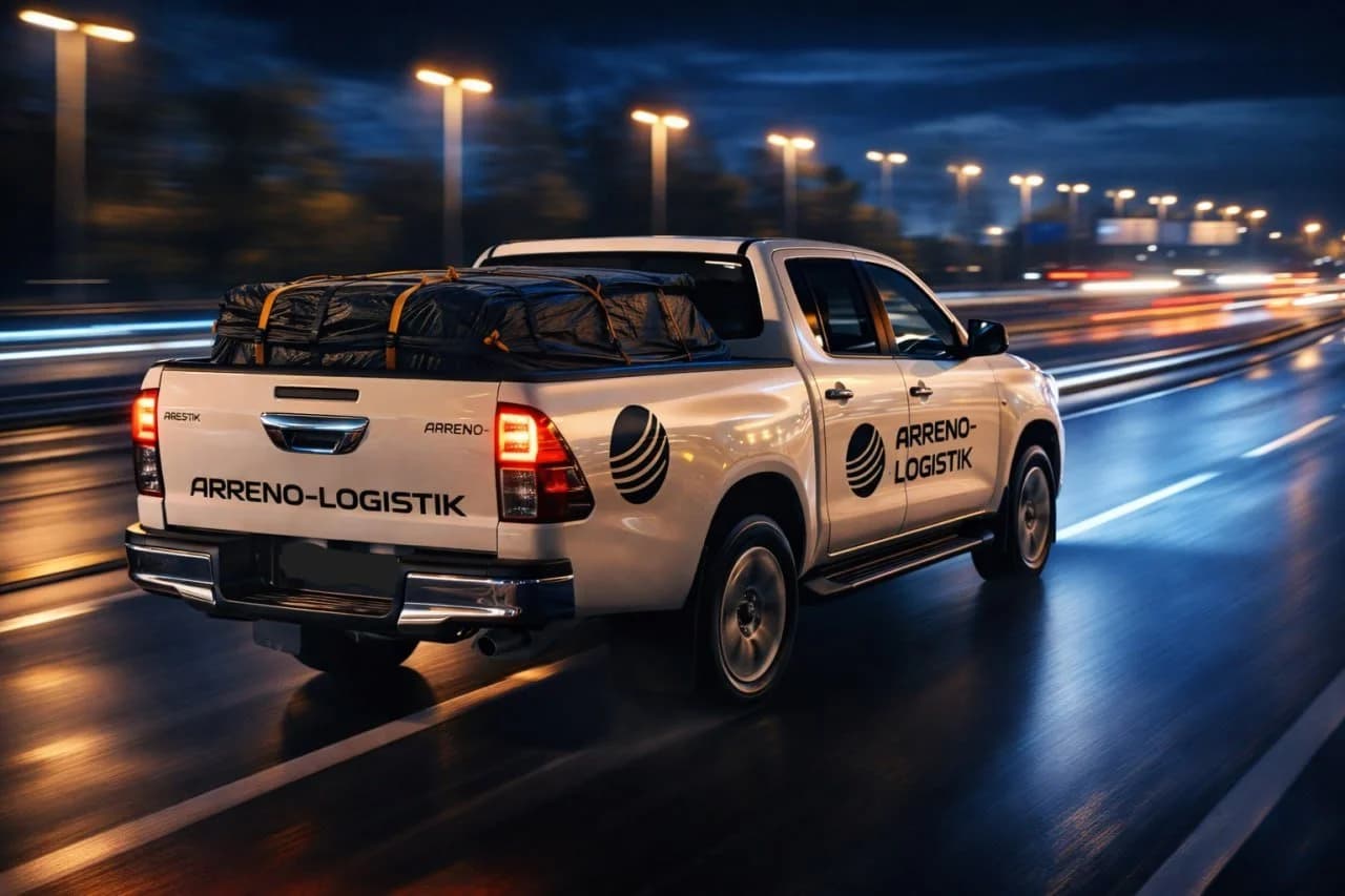 Arreno-Logistics Lieferwagen auf der Schweizer Autobahn bei Nacht